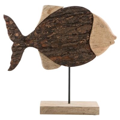 Indore Mango Wood Round Fish Statue