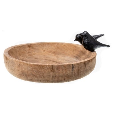 Hollindale Mango Wood Shallow Bowl with Birds Ornament