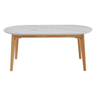Arvay Ceramic & Rubberwood Timber Oval Dining Table, 180cm