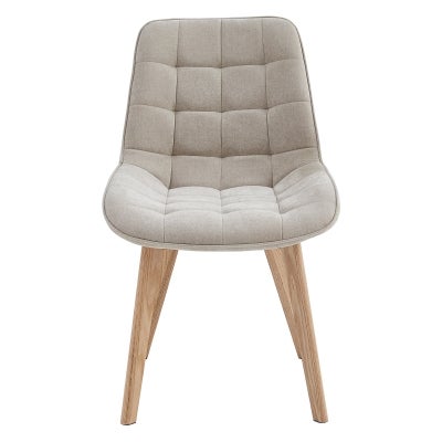 Dyva Chenille Fabric & Oak Timber Dining Chair, Taupe