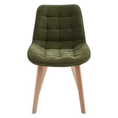 Dyva Chenille Fabric & Oak Timber Dining Chair, Green