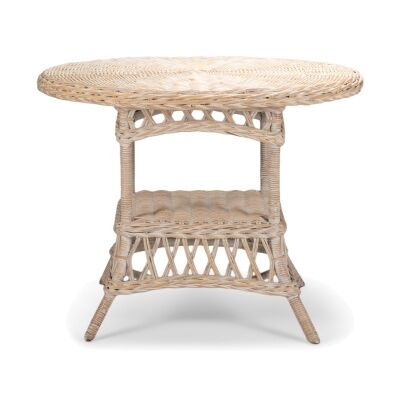 Amos Rattan Round Dining Table , 100cm, White Wash
