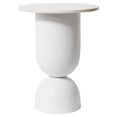 Jax Marble & Iron Round Side Table, Style A, White