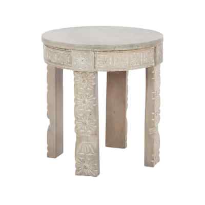 Minar Carved Timber Round Side Table