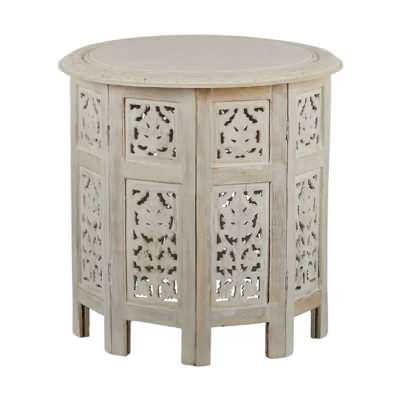 Larisa Carved Timber Round Side Table