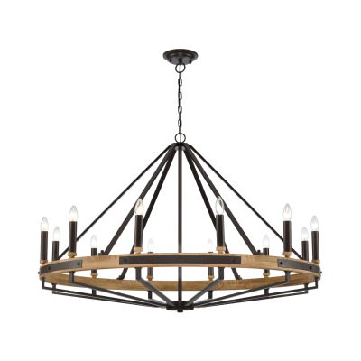 Funale Wood & Iron Candelabra Pendant Light, 12 Light, Natural / Bronze 