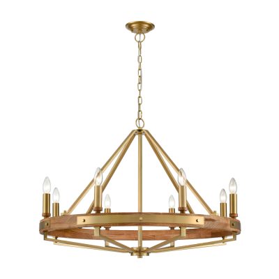 Funale Wood & Iron Candelabra Pendant Light, 8 Light, Oak / Brass