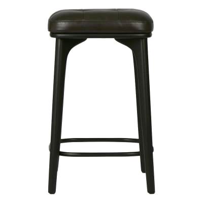 Carlton Leather & Ashwood Timber Counter Stool, Black / Black