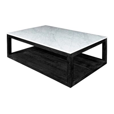 Denver Aveyron Marble Topped Timber Coffee Table, 120cm, Black