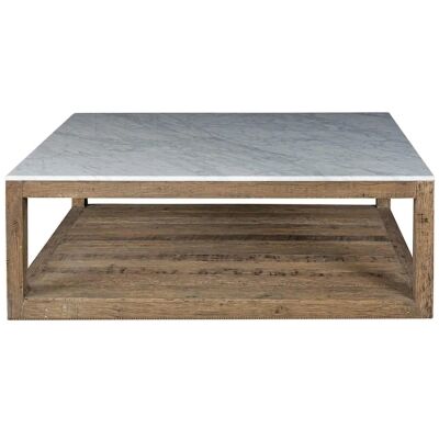 Denver Aveyron Marble Topped Oak Timber Coffee Table, 120cm, Natural