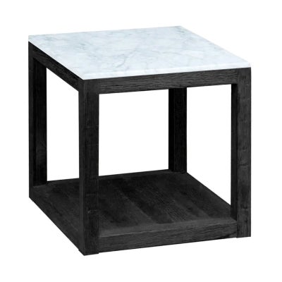 Denver Aveyron Marble Topped Oak Timber Side Table, Black