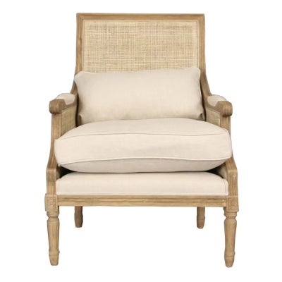 Hicks Caned Oak Timber Armchair with Fabric Cushions, Natural / Beige