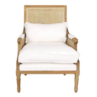 Hicks Caned Timber Armchair with Cushions, Natural / White