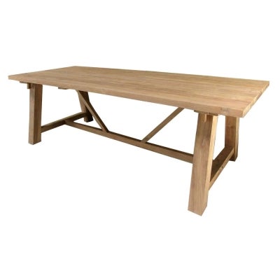 Arius Reclaimed Teak Timber Farmhouse Outdoor Trestle Dining Table, 240cm