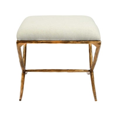 Aries Linen Fabric & Iron Footstool, Oatmeal / Antique Gold