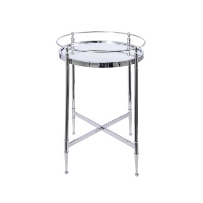 Cullen Glass Topped Metal Side Table, Round, Nickel