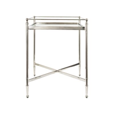 Cullen Glass Topped Metal Side Table, Square, Nickel