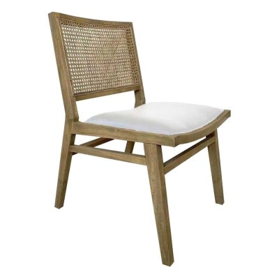Aeolos Oak Timber & Rattan Dining Chair, PU Seat, Natural / Beige