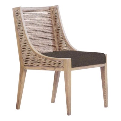 Iris Oak Timber & Rattan Carver Dining Chair, Fabric Seat, Natural / Charcoal