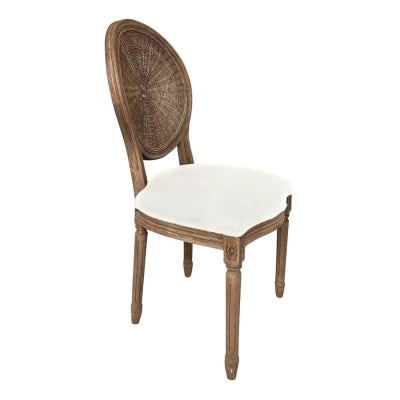 Marinha Oak Timber & Rattan Dining Chair, Fabric Seat, Natural / Beige
