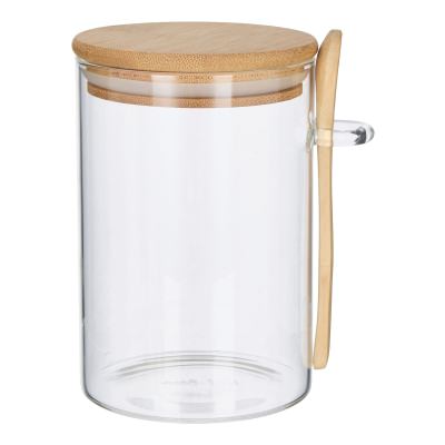 Leaf & Bean Glass Canister with Bamboo Lid & Spoon, 650ml