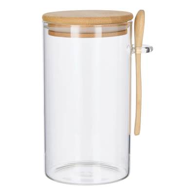 Leaf & Bean Glass Canister with Bamboo Lid & Spoon, 800ml