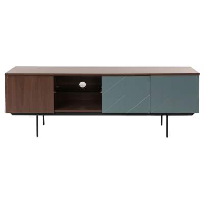 Mia 3 Door TV Unit, 160cm, Walnut / Steel Blue
