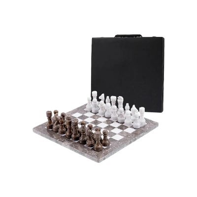 Archaia Marble Chess Set with Storage Case, 30cm, Grey / White