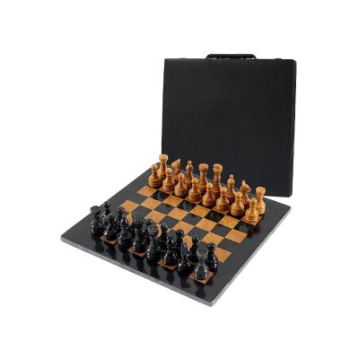Archaia Marble Chess Set with Storage Case, 38cm, Black / Ochre