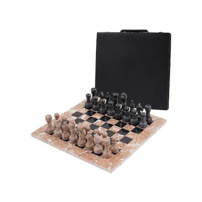Archaia Marble Chess Set with Storage Case, 38cm, Marinara / Black