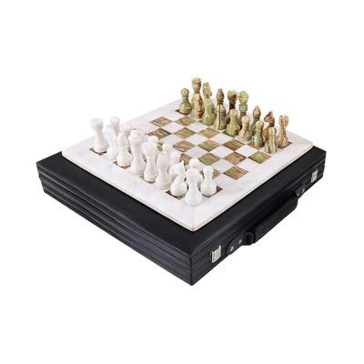 Archaia Marble Chess Set with Storage Case, 38cm, White / Green
