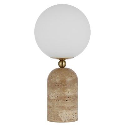 Gina Travertine Base Table Lamp, Beige / Opal
