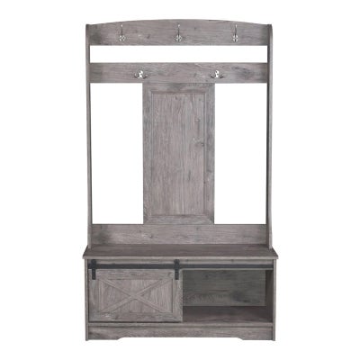 Barndoor Farmhouse Hallway Stand, Grey Oak
