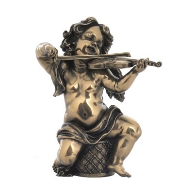 Veronese Cold Cast Bronze Coated Cherub Figurine, Playing Violin