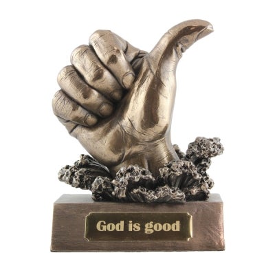 Veronese Cold Cast Bronze Coated Thumb Up Statue, God Is Good