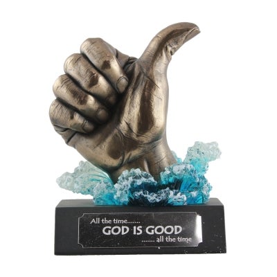 Veronese Cold Cast Bronze Coated Thumb Up Statue, God Is Good All The Time