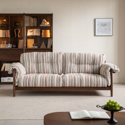 Ivoren Chenille Fabric & American Walnut Timber Sofa, 3.5 Seater, Latte Stripe