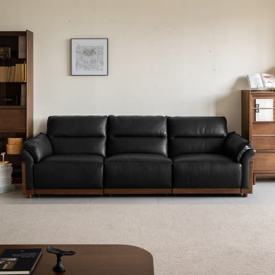 Wysten Leather & American Walnut Timber Modular Electric Recliner Sofa, 3 Seater, Black