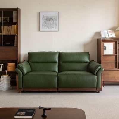 Wysten Leather & American Walnut Timber Modular Electric Recliner Sofa, 2 Seater, Green