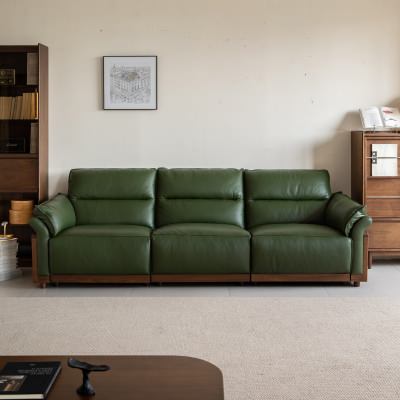 Wysten Leather & American Walnut Timber Modular Electric Recliner Sofa, 3 Seater, Green