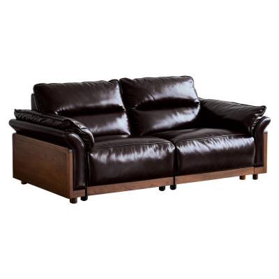 Wysten Full Top Grain Leather & American Walnut Timber Modular Electric Recliner Sofa, 2 Seater, Maroon Black