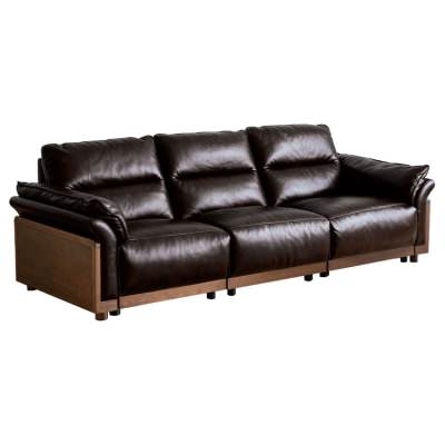 Wysten Full Top Grain Leather & American Walnut Timber Modular Electric Recliner Sofa, 3 Seater, Maroon Black