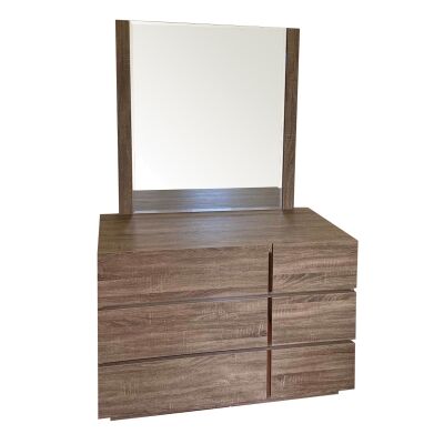 Elida Modern 6 Drawer Dresser with Mirror, Oak