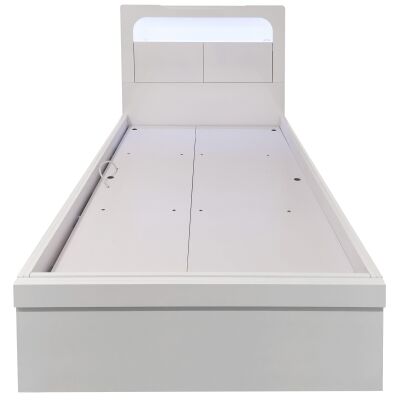 Minetto Gas Lift Modern LED Nightlite Platform Bed with USB Charger & End Drawer, King Single, High Gloss White