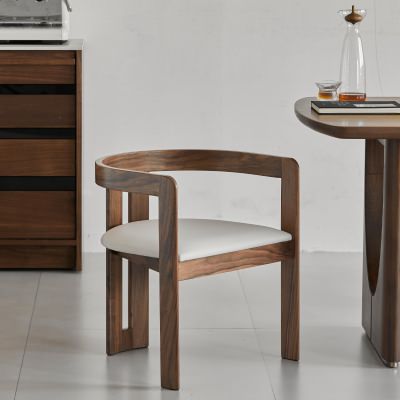 Zolven American Walnut Timber Carver Dining Chair with Faux Leather Seat