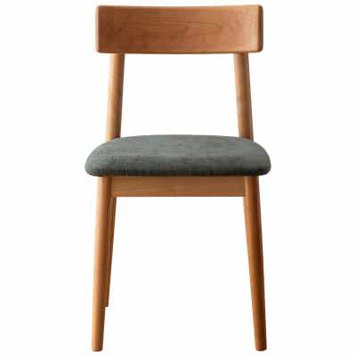 Noro American Cherrywood Dining Chair, Fabric Seat, Natural / Green