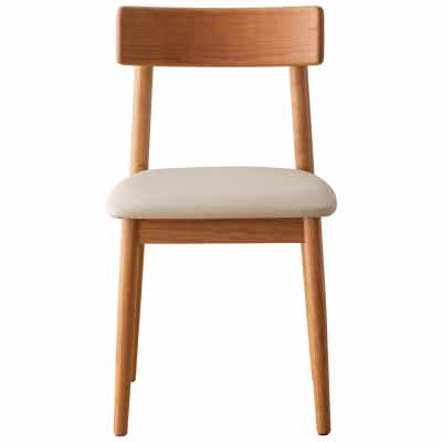 Noro American Cherrywood Dining Chair, Set of 2, Faux Leather Seat, Natural / Cream
