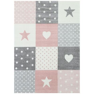 Nova Stars & Hearts Kids Rug, 120x170cm, Pink