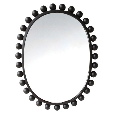 Beaded Edge Metal Framed Oval Mirror, 60cm, Black