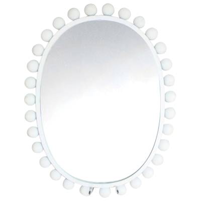 Beaded Edge Metal Framed Oval Mirror, 60cm, White